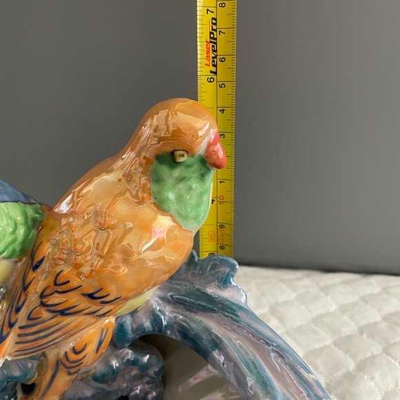 Rare vtg Japan polychrome/Lustreware bungee bird parakeet planter ceramic vase - Picture 4 of 13